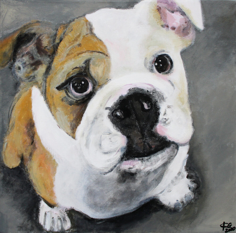 Gemälde Bulldogge, Hundeportrait, Malerei, Karin Greife, Kunst, Hunde malen, Zeichnung, Bulldoggen, Züchtung